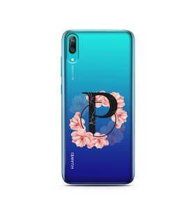 Pembe Çiçekli Harf Tasarım Süper Şeffaf Silikon Telefon Kılıfı Huawei Y7 Prime 2