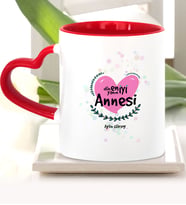 BK Gift Kişiye Özel Dünyanın En İyi Annesi Kırmızı Kalpli Kupa Bardak  11