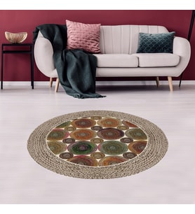 Jüt Hasır Kilim Görünümlü Dijital Baskılı Kaymaz Taban Yıkanabilir Modern Salon Halısı ve Yolluk (Yeşil)