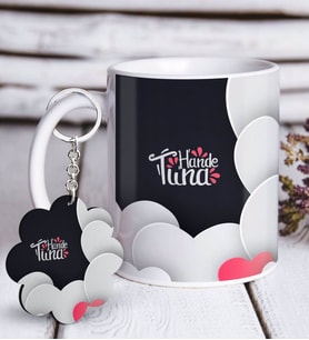 BK Gift Kişiye Özel Sevgililer Günü Beyaz Kupa ve Anahtarlık Hediye Seti-132 (Model 1)