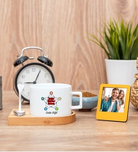 Halkla İlişkiler Uzmanı Fincan ve Turuncu Mini Fotoğraf Çerçevesi
