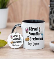 Görsel Sanatlar Öğretmeni Siyah Kupa Bardak Ve Anahtarlık Set