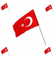 10 Adet - 20 X 30 Raşel Sopalı Bayrak - Ayyıldız Bayrak - Türk Bayrağı - Sopalı Ayyıldız Bayrak (Kırmızı-Beyaz)