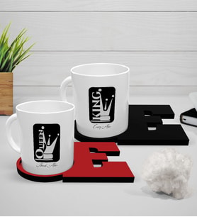 BK Gift Kişiye Özel Sevgili İkili Beyaz Kupa ve Harfli Bardak Altlığı Seti - 1
