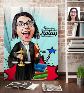 BK Gift Kişiye Özel Bayan Avukat Karikatür Kanvas Tablo 70x100cm 2