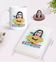 BK Gift Kişiye Özel Kadınlar Günü Karikatürlü Beyaz Defter Kalem ve Kupa Seti-1 (Model 1)