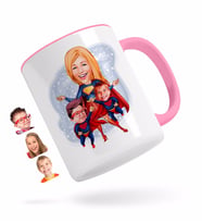 BK Gift Kişiye Özel Süper Anne ve Süper Çocuklar Karikatürlü Pembe Kupa Bardak