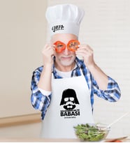 BK Gift Kişiye Özel Galaksinin En İyi Babası Erkek Mutfak Önlüğü ve Aşçı Şapkası Seti-2 (Beyaz)
