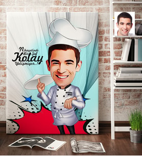 BK Gift Kişiye Özel Bay Chef Karikatür Kanvas Tablo 70x100cm 5