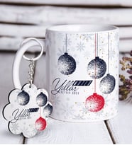 BK Gift Kişiye Özel Yılbaşı Mutlu Yıllar Beyaz Kupa ve Anahtarlık Hediye Seti-13 (Model 1)