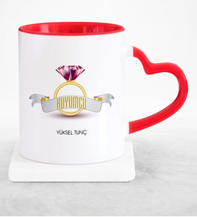 BK Gift Kişiye Özel Mesleki Kuyumcu Kırmızı Kalpli Kupa Bardak  1
