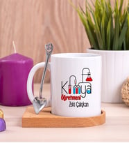 Kimya Öğretmeni Ahşap Altlıklı Beyaz Kupa Bardak