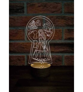 Alice İn Wonderland Masa Lambası Ahşap Taban 7 Farklı Işık Rengi