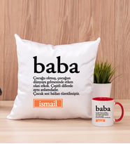 Baba Kelime Anlamı Kare Yastık ve Kırmızı Kupa Bardak