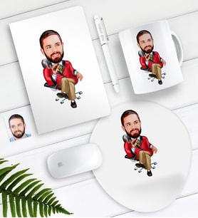 BK Gift Kişiye Özel Bay Patron Karikatürlü Defter Kalem Kupa Mouse Pad Seti-2 (Model 1)