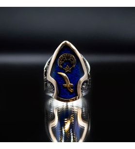 TÜRK BAYRAKLI KILIÇ DESENLİ 925 AYAR GÜMÜŞ ERKEK YÜZÜK