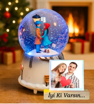 Romantik Aşıklar Işıklı Kar Küresi Fotoğraflı