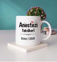 Anestezi Teknikeri Tasarımlı Kişiye Özel Hediye Anestezi Teknikeri Kupa Bardak ve Taş Bardak Altlığı Seti