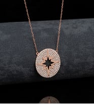 Gümüş Zirkon Taşlı Kutup Yıldızı Tasarım Kolye (Pembe)