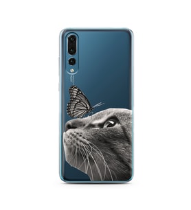 Kedi Kelebek Tasarımlı Süper Şeffaf Silikon Telefon Kılıfı Huawei P20 Pro  