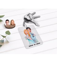 BK Gift Kişiye Özel Sevgililer Karikatürlü Şeffaf Pleksi Anahtarlık-87 (Beyaz)