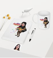 BK Gift Kişiye Özel Tesettürlü Bayan Öğretmen Temalı Karikatürlü Beyaz Defter Kalem Kupa Seti - 2