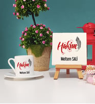 Hakim Türk Kahvesi Fincanı ve Dekoratif Taş Baskı Seti