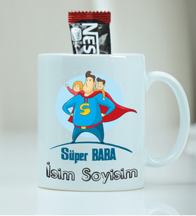 Kişiye Özel Süper Baba Desenli Kupa Bardak - Nescafe Hediyeli