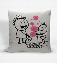 BK Gift Kişiye Özel Canım Annem Dekoratif Keten Yastık - 17 (Bej)