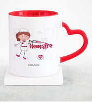 BK Gift Kişiye Özel Mesleki Hemşire Kırmızı Kalpli Kupa Bardak  2