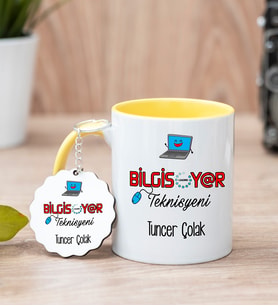 Bilgisayar Teknisyeni Sarı Kupa Bardak Ve Anahtarlık Set