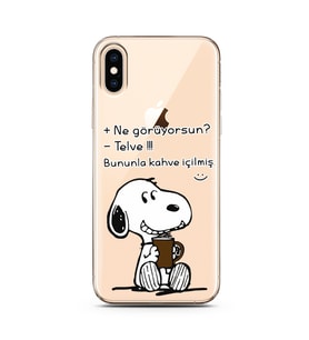 Snoopy Tasarımlı Süper Şeffaf Silikon Telefon Kılıfı İphone Xs Max