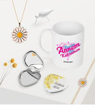 BK Gift Kişiye Özel Annem Bir Kahraman Kupa Kalp Ayna Papatya Kolye Bileklik Seti (Model 1)