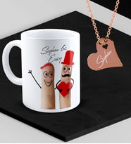 BK Gift Kişiye Özel Sevgililer Temalı Kupa ve Rose Kalp Kolye Set - 85