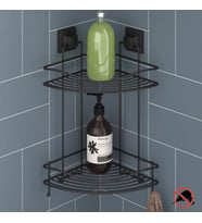 TEKNOTEL DELME VİDA MATKAP YOK! easyFIX ASKILI İKİ KATLI BANYO KÖŞE RAFI MAT SİYAH EF253
