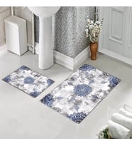 Banyo Halısı Ikili Klozet Takımı Kaymaz Tabanlı (60 xm x 100 cm + 40 cm x 60 cm)  (Mavi)