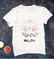 Kişiye Özel Tatlı Kedi Tişörtü Meow