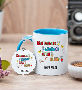 Öğretmenler Günü Hediyesi Mavi Kupa Bardak Ve Anahtarlık Set