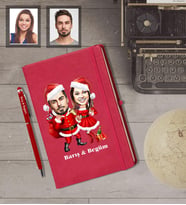 Kişiye Özel Yılbaşı Sevgili Karikatürlü Kırmızı Defter Kalem Hediye Seti Model-1