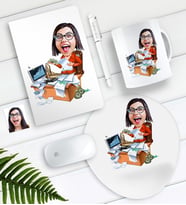 BK Gift Kişiye Özel Bayan Bankacı Karikatürlü Defter Kalem Kupa Mouse Pad Seti (Model 1)