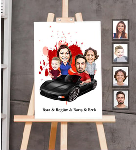 Kişiye Özel Aile Karikatürlü Ahşap Tablo 30x47  Mod-8
