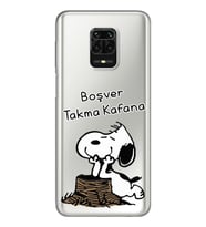 Snoopy Tasarımlı Süper Şeffaf Silikon Telefon Kılıfı Xiomai Redmi Note 9 Pro - N