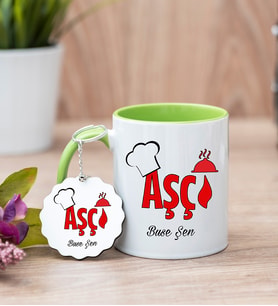 Aşçı Yeşil Kupa Bardak Ve Anahtarlık Set