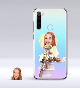 BK Gift Kişiye Özel Bayan Karikatürlü Xiaomi Redmi Note 8 İnce Şeffaf Silikon Telefon Kapağı-17 (Beyaz)