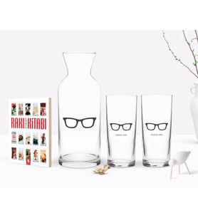 BK Gift Kişiye Özel Renkli Baskılı İsimli İkili Rakı Bardağı Karaf ve Cep Kitabı Hediye Seti-129 (Model 1)