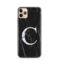 Iphone 11 Pro Max Siyah Mermer Harf Tasarımlı Telefon Kılıfı C-Harfi 