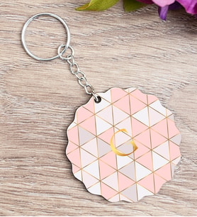 Pembe Mozaik Tasarım Gold Baş Harfli Anahtarlık