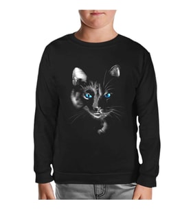 Cat in Blue Siyah Çocuk Sweatshirt