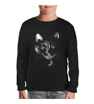 Cat in Blue Siyah Çocuk Sweatshirt