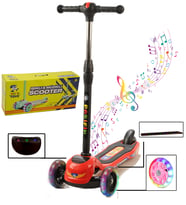 Müzikli ve LED Işıklı Büyük Üç Teker ve Gövde Çocuk Scooter (Kırmızı)
